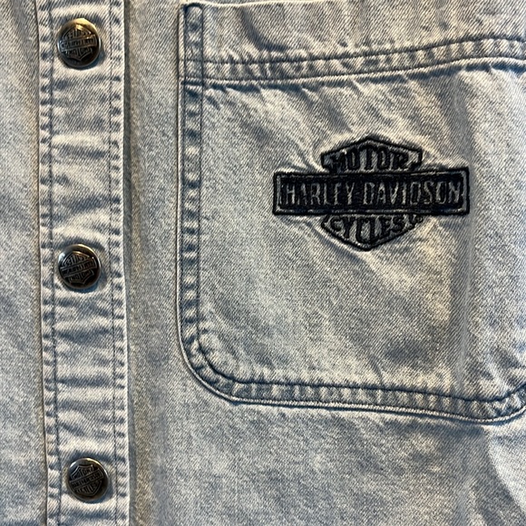 HARLEY-DAVIDSON S/M Unisex Sleeveless Denim fringe biker-core HD logo buttons - Picture 2 of 4